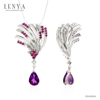 Lenya Jewelry จี้ประดับอเมทิสต์(Amethyst) ทับทิม(Ruby)และเพชร DiamondLike บนตัวเรือนเงินแท้ชุบทองคำขาวแท้