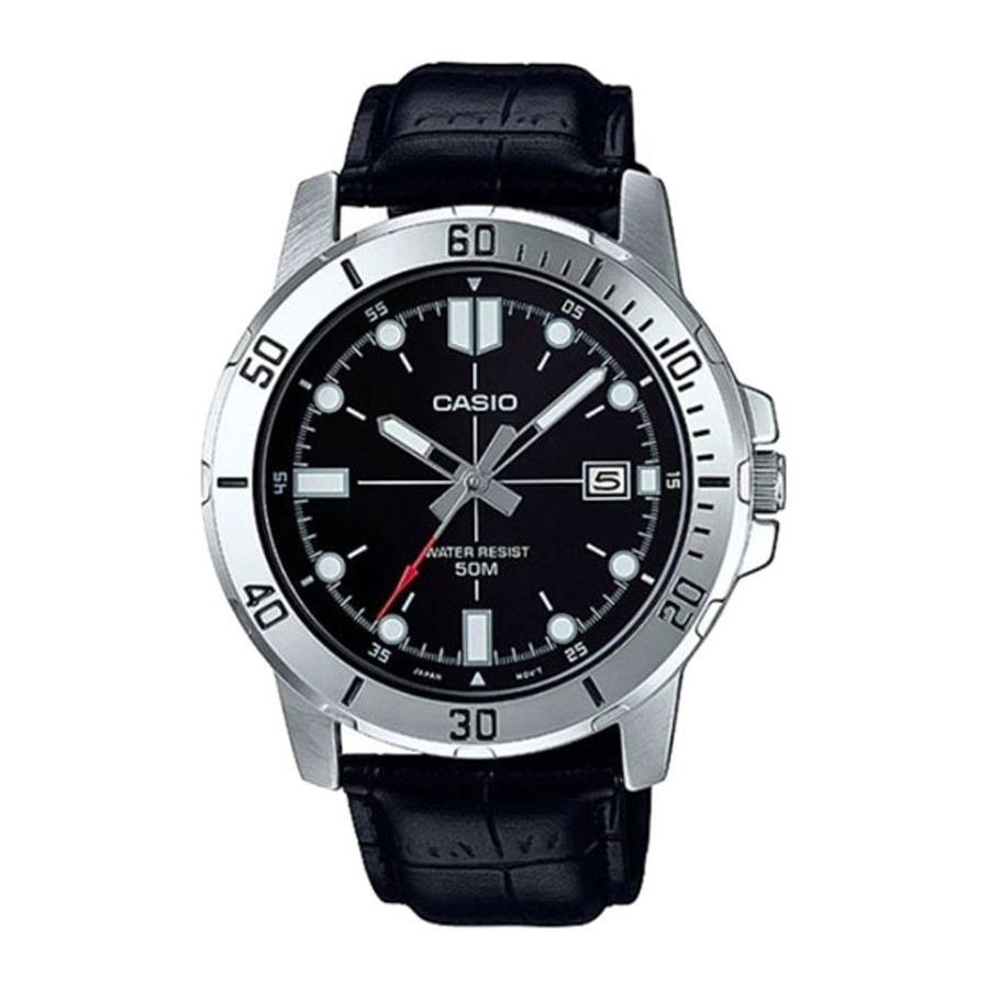 Casio Standard นาฬิกาข้อมือผู้ชาย สายหนังแท้ รุ่น MTP-VD01L,MTP-VD01L-1E,MTP-VD01L-1EV - สีเงิน