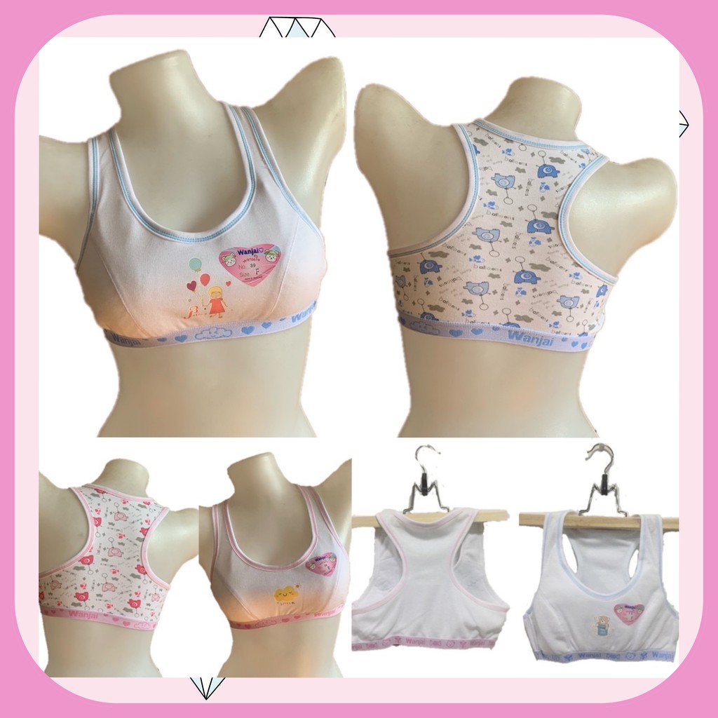 Wanjai39 เสื้อชั้นในเด็กแบบสวม หลังเว้า มีฟองน้ำ F-XL เด็กโต 9-14 ขวบ