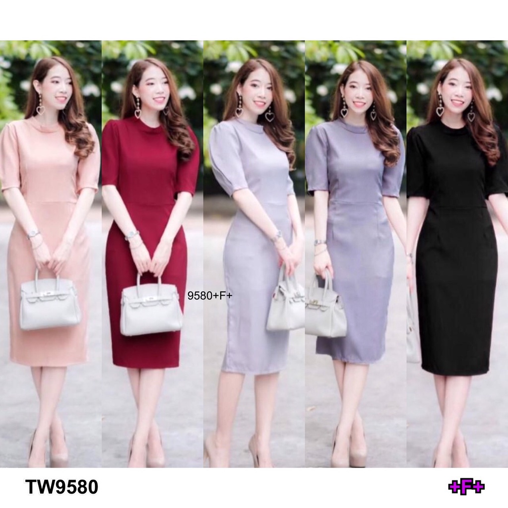 JP9580 Maxi Dress เดรสยาวคอปีน แขนสั้น ผ้าซาร่าสีพื้น มีซิปหลัง เรียบเก๋ ไม่มากไม่น้อย ตัวนี้เอาอยู่