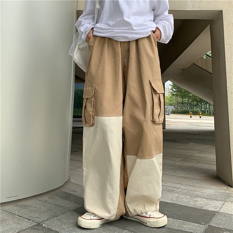 กางเกงขายาวใส่ได้หญิงชาย กางเกงเอวสูงทรงกระบอก กางเกงลุง มีหลายกระเป๋า