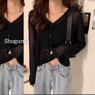 เสื้อคลุมแขนยาวไหมพรมxs-sมีกระดุมหน้า
