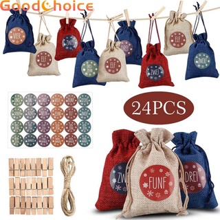 【Good】24 Pack Christmas Advent Calendar Gift Bags ​Fillable Xmas Tree Hanging Sack DIY【Ready Stock】