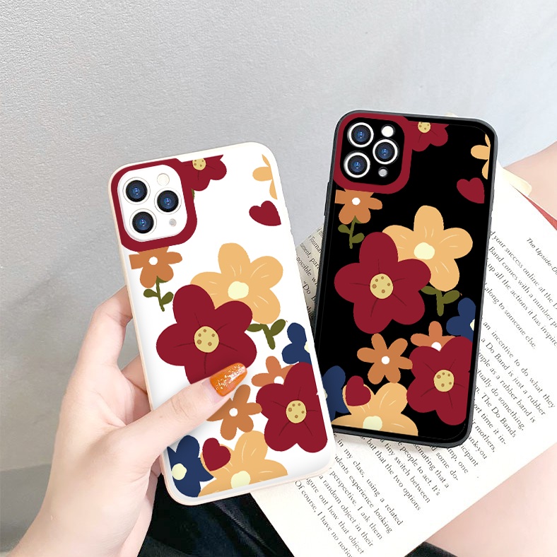 เคสไอโฟนขอบสี่เหลี่ยมขอบดอกไม้สีสันสดใสสําหรับ 11/11pro/11promax/12 pro max/13 pro max/6/7/8/plus/sp
