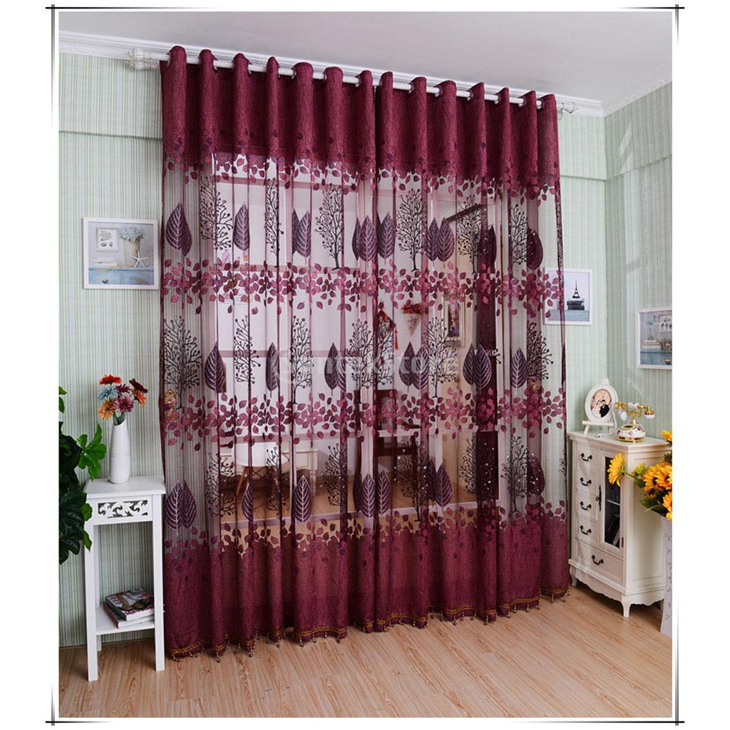 Dark Purple Homyl Polyester Jacquard Curtain Drape Valance Floral