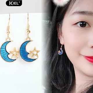 เครื่องประดับแฟชั่นสตรีต่างหูตะขอห้อย hollow star moon eardrops