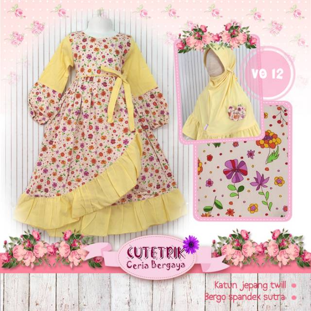 KATUN เดรสมุสลิมน่ารัก เท่ๆ สําหรับเด็กผู้หญิง 3-7 ขวบ ผ้าคอตตอนญี่ปุ่น น่ารัก รหัส vo 12