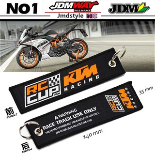 Jdm พวงกุญแจรถยนต์ ปักลาย KTM แท็กแข่งรถ เชือกเส้นเล็ก รถจักรยานยนต์ อุปกรณ์เสริมพวงกุญแจ