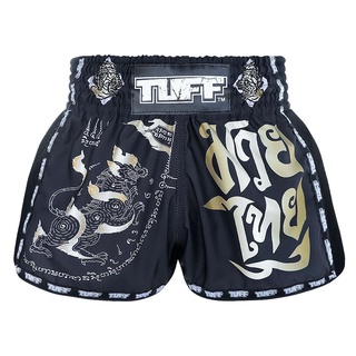 กางเกงมวย กางเกงมวยไทย กางเกงกีฬาTUFF Muay Thai Boxing Shorts New Retro Style Black Singha Yantra with War Flag