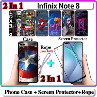 2 IN 1 เคส Infinix Note 8 พร้อมกระจกนิรภัยกันรอยหน้าจอโค้ง เซรามิค LOL และการออกแบบฮีโร่