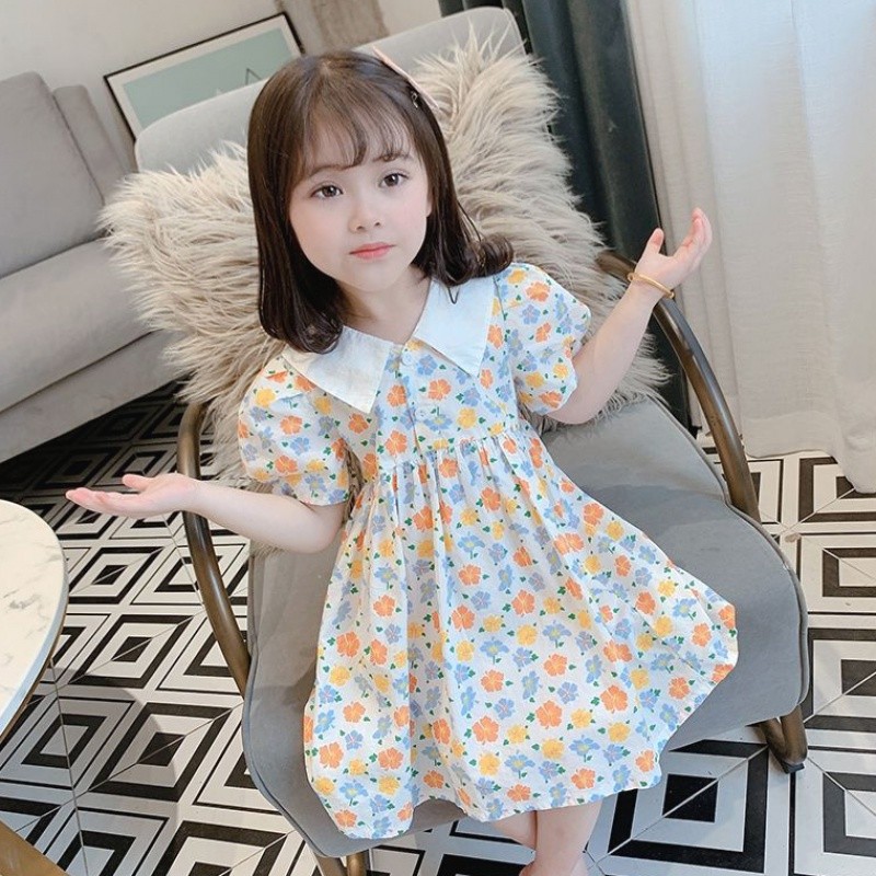NANA พร้อมส่ง ชุดเดรสเด็กผู้หญิง กระโปรงลายดอกน่ารัก คอปกสไตล์เจ้าหญิงสําหรับ(X55188)