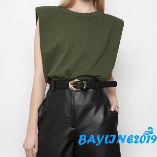 May - เสื้อลําลองสําหรับสตรีแขนกุดคอกลมสีพื้น
