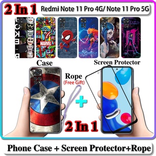 2 IN 1 เคส Xiaomi Redmi Note 11 Pro 4G Note 11 Pro 5G เคส พร้อมกระจกนิรภัยโค้ง เซรามิก ป้องกันหน้าจอ การออกแบบ LOL และฮีโร่