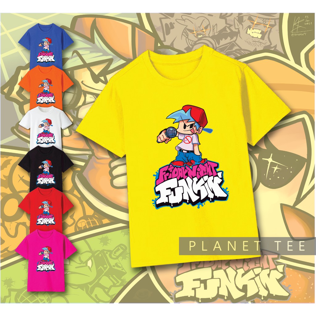 Friday Night Funkin เสื้อยืดเด็กเกมการ์ตูน Gamers Baju Budak
