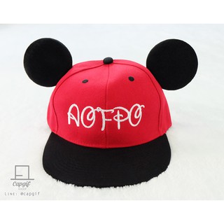 หมวกฮิปฮอปมิกกี้เมาส์ปักชื่อ (Snapback) หมวกhiphop หมวกสแนปแบคปักข้อความ