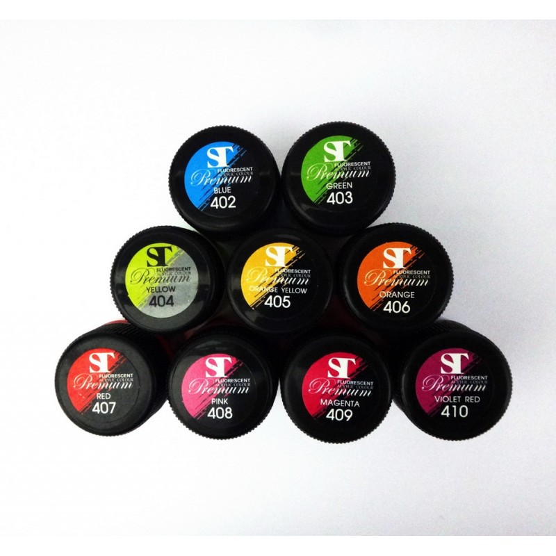 ST สีอะคริลิกสะท้อนแสง ขนาด 15 มล. Fluorescent Acrylic Colour 15 ml. มีให้เลือก 10 สี (ขวด)