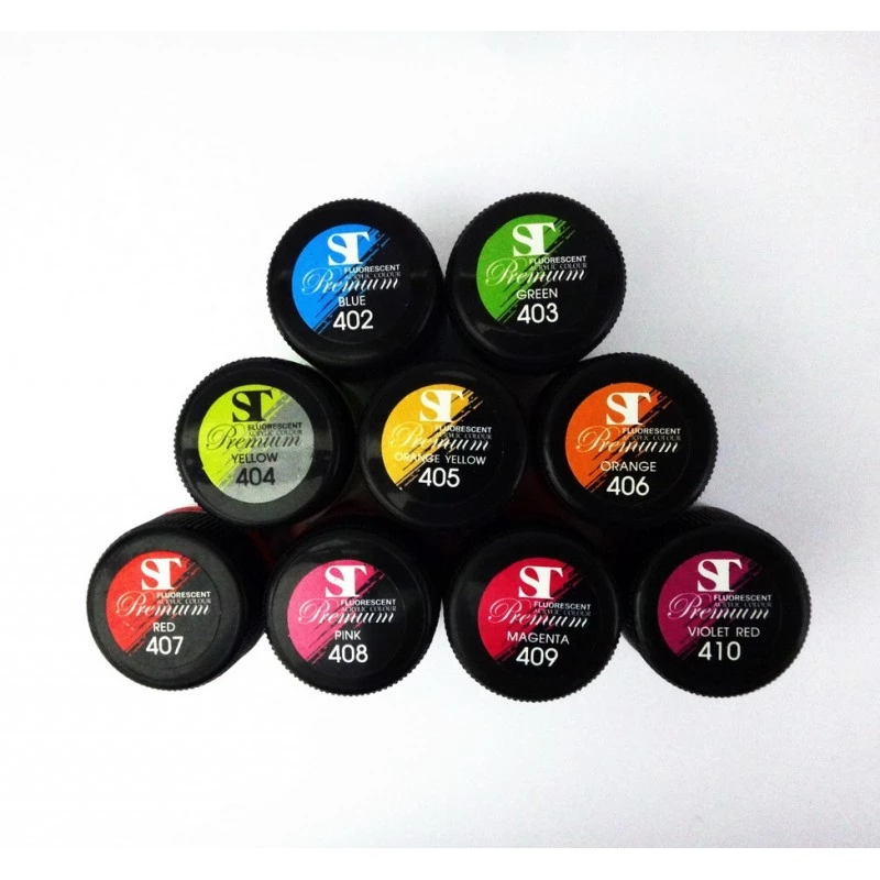 ST สีอะคริลิกสะท้อนแสง ขนาด 15 มล. Fluorescent Acrylic Colour 15 ml. มีให้เลือก 10 สี (ขวด)