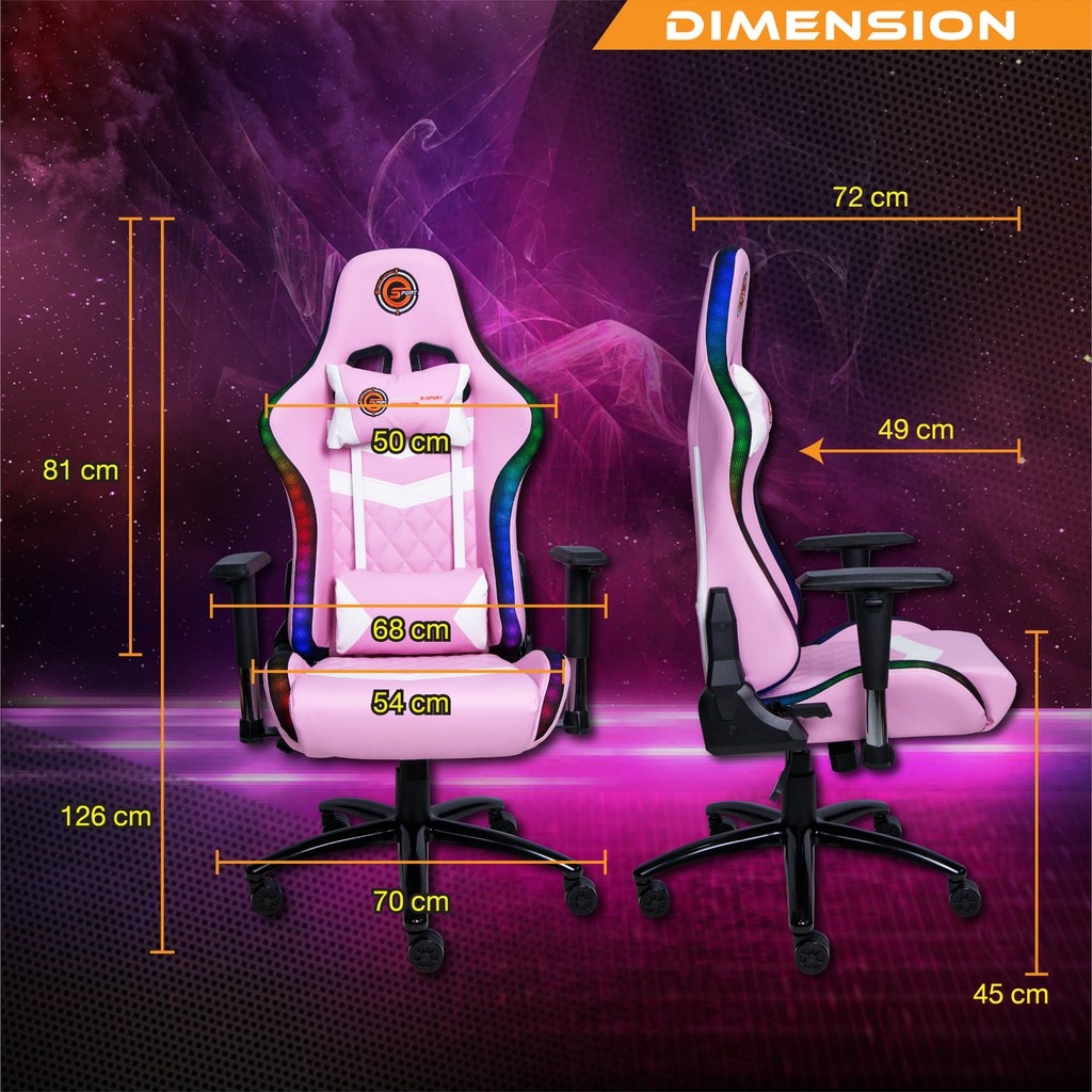 Neolution E-Sport Twilight RGB เก้าอี้เกมมิ่ง ไฟ RGB ปรับเปลี่ยนสีได้ PINK/WHITE