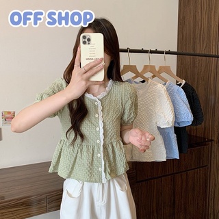 OFF SHOP พร้อมส่ง (OFF-60109) เสื้อไหมพรมแขนสั้น น่ารักสไตล์เกาหลี่มาก