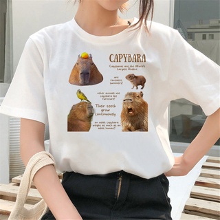 Capybara เสื้อยืด สีขาว พิมพ์ลาย 2022 สไตล์ญี่ปุ่น สตรีท สําหรับผู้หญิง y2k