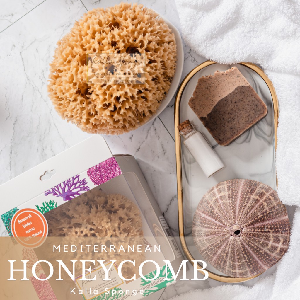 KALLA SPONGE ฟองน้ำธรรมชาติ ชนิด Honeycomb สีน้ำตาล ฟองน้ำ สำหรับอาบน้ำ ใช้ได้ทุกเพศทุกวัย