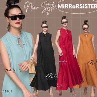 🔖ป้าย Mirrorsister  20420.1 เดรสแขนกุดผ้าลินินผสม คอจีนมีเชือกผูกที่คอ ช่วงตัวปล่อย ช่วงชายเดรสเก๋มาก ปล่อยระบายบาน