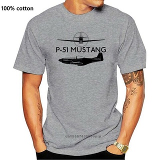 เสื้อยืดผ้าฝ้ายคอกลมพิมพ์ลาย Mustang P-51 สีดําแฟชั่นผู้ชาย 271W