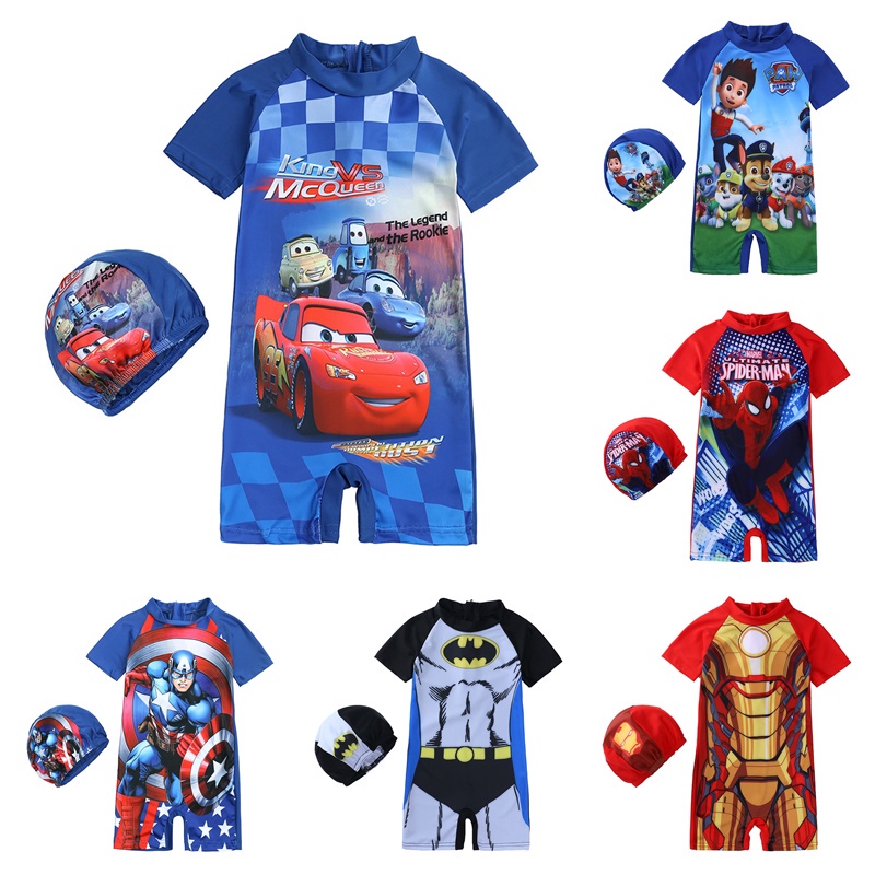 เด็กเด็กชายชุดว่ายน้ําชิ้นเดียวการ์ตูน Pixar Cars Lightning McQueen Spiderman เด็กผู้หญิงว่ายน้ํา Tr