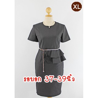 E2051-1-XL-ชุดเดรสคนอ้วน สีดำ ผ้าโพลีเอสเตอร์ยืดเนื้อโฟม คอกลม กระโปรงทรงสอบ(ไม่มีเข็มขัดและสร้อยนะคะ)