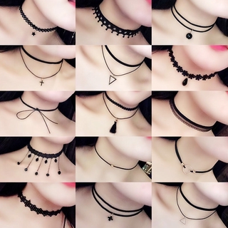 [จัดส่งภายใน 24 ชั่วโมง] Ins fashion Choker Necklace black Choker clavicle chain exquisite lace pearl neck chain