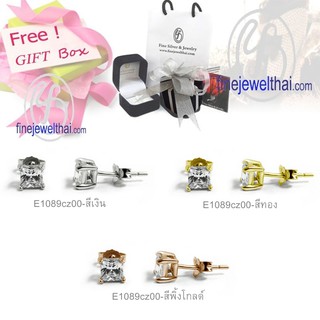 Finejewelthai ต่างหูเพชร-ต่างหูเงิน-เงินแท้925-ออกแบบพิเศษ-Silver-Diamond-Earring - E1089cz00 (สามารถเลือกสีตัวเรือนได้)