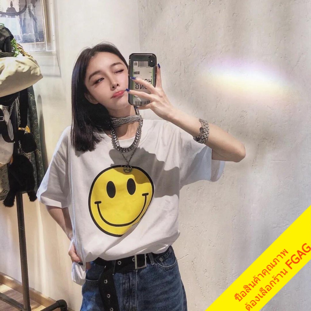[พร้อมส่ง]เสื้อยืดพิมพ์ลายการ์ตูนน่ารัก Oversize Tshirt dna เสื้อผ้าแฟชั่นวัยรุ่นสไตล์เกาหลี เสื้อยืดแขนสั้นผู้หญิง