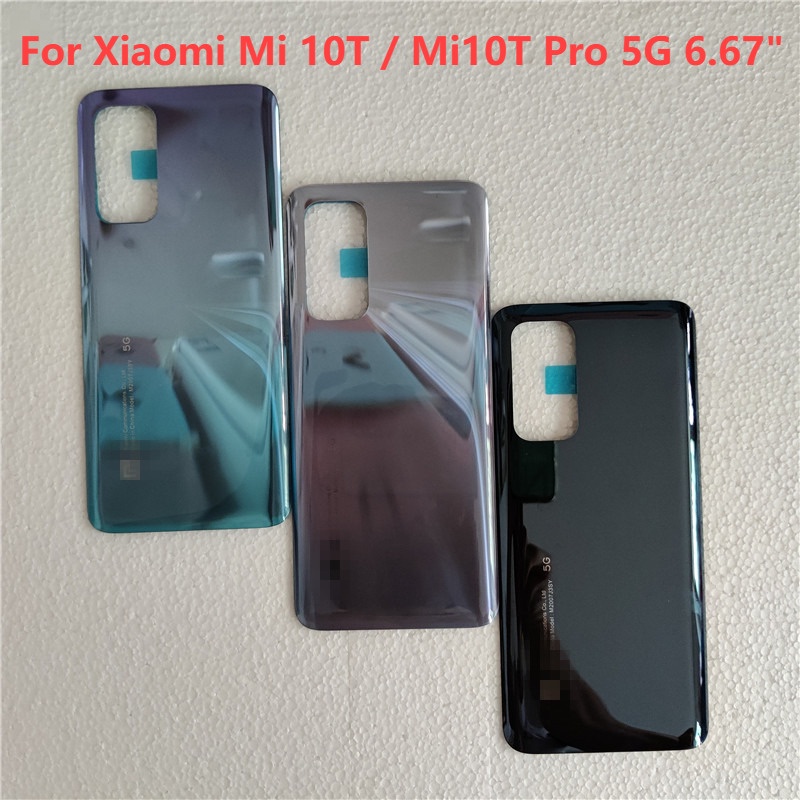 10 T สําหรับ Xiaomi Mi 10T / Mi10T Pro 5G 6.67 "ฝาครอบแบตเตอรี่แก้วซ่อมเปลี่ยนประตูหลังโทรศัพท์ด้านหลัง + สติกเกอร์
