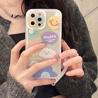 เคสมือถือ เคสไอโฟน เคสโทรศัพท์มือถือ ซิลิโคนนิ่ม ใส ลายการ์ตูนน่ารัก พร้อมสายคล้องข้อมือ หลากสี สําหรับ Iphone 13 12 11 XR Pro Max