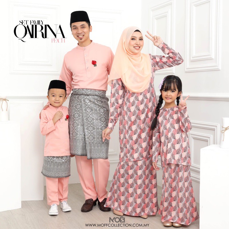 MOFF ชุด BAJU KURUNG MODEN มัมมี่และเด็ก Qairina ในพีช | การลงโทษคอร์ก