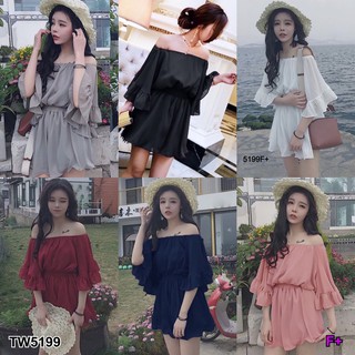 TwinsShopVip💗พร้อมส่ง TW5199 จั้มปาดไหล่สั้น short shoulder wrap