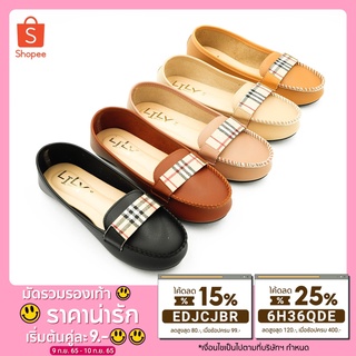 Size 36-40 รองเท้าคัทชู แบบเส้นคาดสก็อต หนังนิ่ม Lily Shoes [โค้ด SEUWS922  ลด 20%]