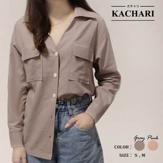 KACHARI เสื้อเชิ้ตแขนยาวผู้หญิง(สีเทา) พร้อมส่งฟรี ผ้าลินิน