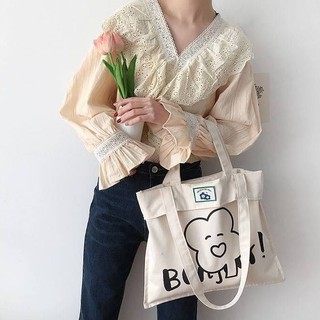 🍓กระเป๋าผ้า Peter tote bag🍄 มีสายให้เลือกใช้2สาย สายยาวสะพายเป็นtote หรือเลือกสะพายสายสั้นพับขอบเข้าไปให้แหวกแนว
