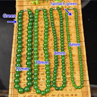 สร้อยคอ Jadeite Sapphire ธรรมชาติ 6-12 มม. สร้อยคอลูกปัดกลมสีเขียว