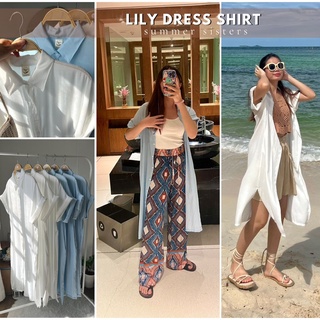 Lily dress shirt - เสื้อเชิ้ตยาว แขนสั้น ปลายแขนพับทบ ผ้าคอตตอนสลาฟ มีกระเป๋า2 ข้าง