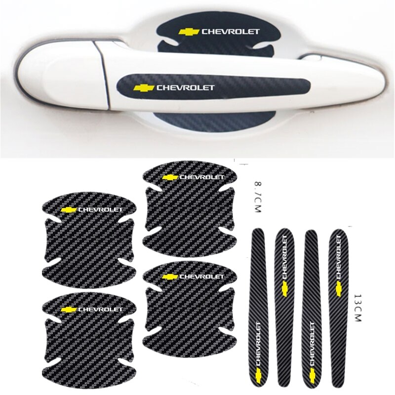 สติกเกอร์มือจับประตูรถ 8Pcs Carbon fiber Handle Protection Film Sticker For Chevrolet Colorado Aveo Captiva Cruze Optra Sonic Nabira