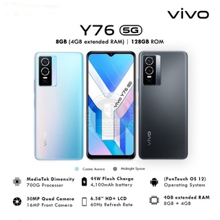 Vivo Y76 5G (8/128GB) หน้าจอ 6.58 นิ้ว แบตฯ 4,100 mAh เครื่องแท้รับประกันศูนย์ 1 ปี