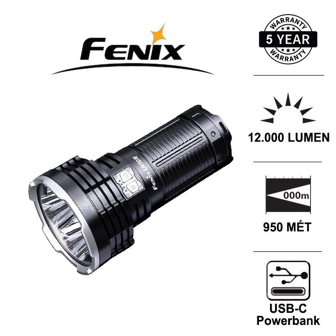 FENIX LR50R ไฟฉายไฟสูง 12000 ลูเมน ช่วง 950 ม. แบตเตอรี่ 16000mAh ชาร์จ USB C ฟังก์ชั่น Powerbank