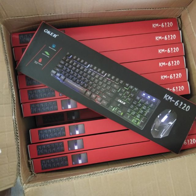 Km-6120 oker เมาส์คีย์บอร์ดเซ๊ตมีไฟ