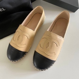 CHANEL Espadrilles Lambskin Beige &amp; Black เทียบแท้1:1