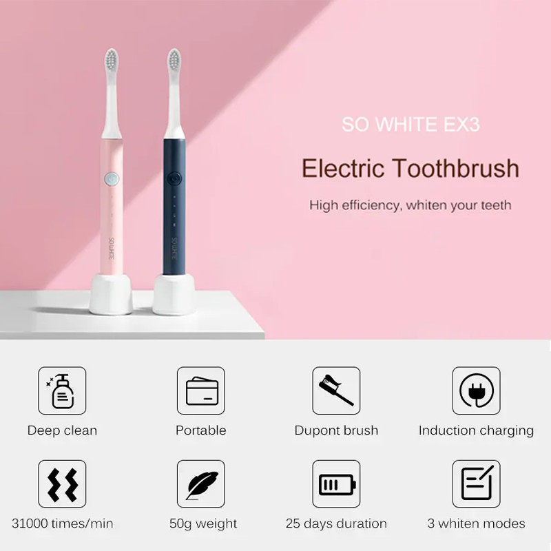 แปรงสีฟันไฟฟ้า Xiaomi SO WHITE EX3 Sonic Electric Toothbrush แปรงสีฟันไร้สาย กำจัดคราบ กันน้ำ ใช้งาน