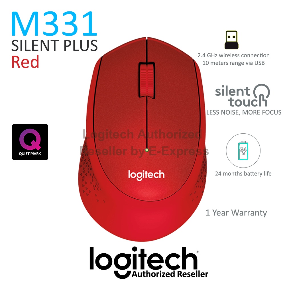 Logitech M331 Wireless Mouse Silent Plus สีแดง ประกันศูนย์ 1ปี ของแท้ เสียงคลิกเบา