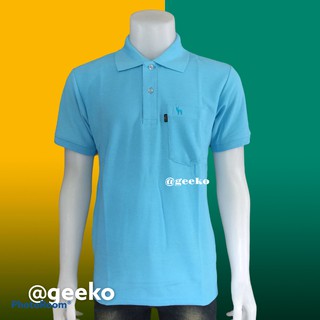 เสื้อคอปก สีฟ้าอ่อน นุ่ม สวมใส่สบาย Geeko เสื้อตรากวาง เบอร์45 เสื้อผู้ชาย ทรงตรง มีกระเป๋า แบบหญิง ไม่มีกระเป๋า