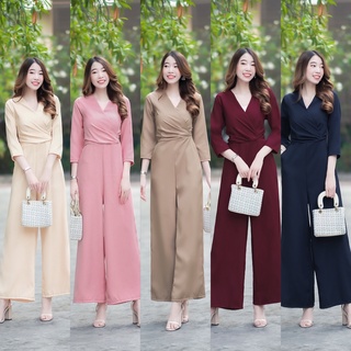 hbstation.shop เสื้อผ้าแฟชั่น Jumpsuit สีครีม ชมพู น้ำตาล แดง กรม พร้อมส่ง